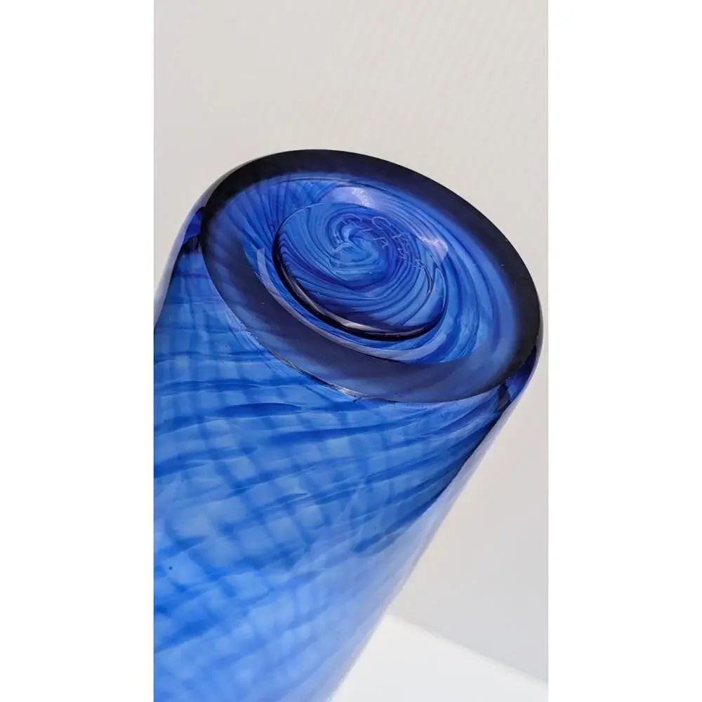 Curtiss Brock Studio CB Glass Blue Purple Spiral Swirl Optic Vase 14.25